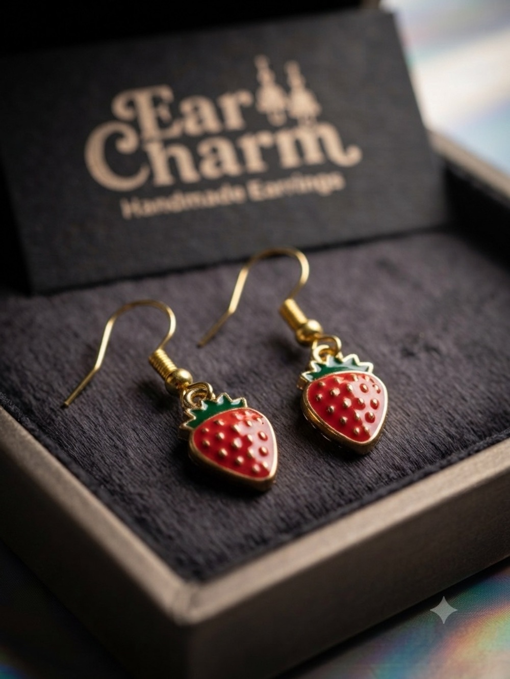New- Red Strawberry Dangle Earrings - Handmade